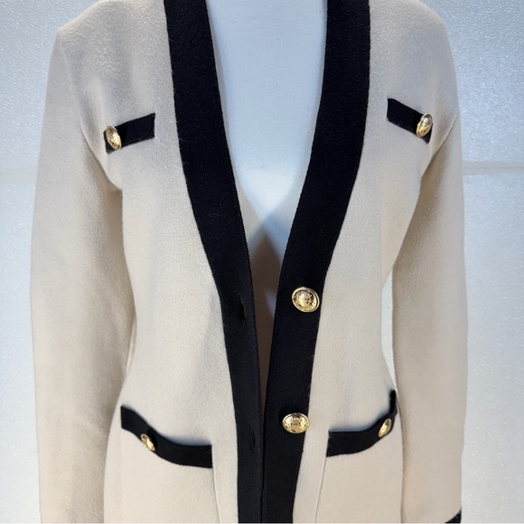 Express Cream Black Trim Cardigan Sweater Gold Buttons Size S - Picture 6 of 17